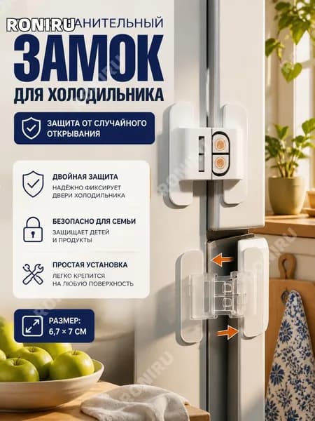 Предохранительный замок для дверного доводчика холодильника, защита от случайного открывания, пластик белый, размер 6,7 x 7 см