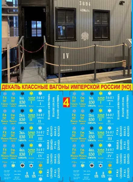 2Д-Декаль Классные вагоны эпохи Имперской РОССИИ, HO, 1:87. Блок№4