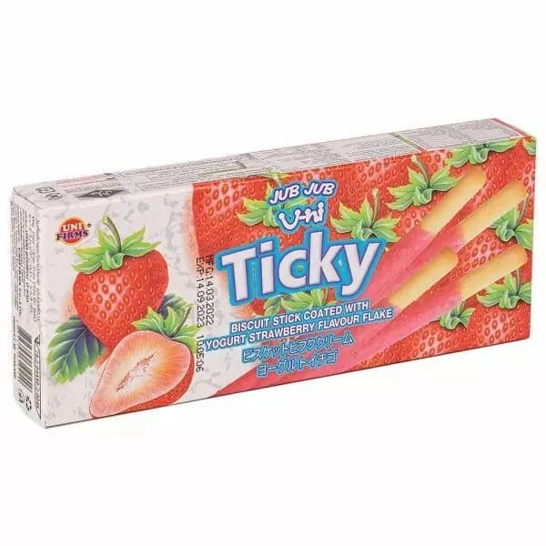 Печенье Тайские бисквитные палочки Ticky покрытые кремом из легкого клубничного йогурта, Unifirms, 20г