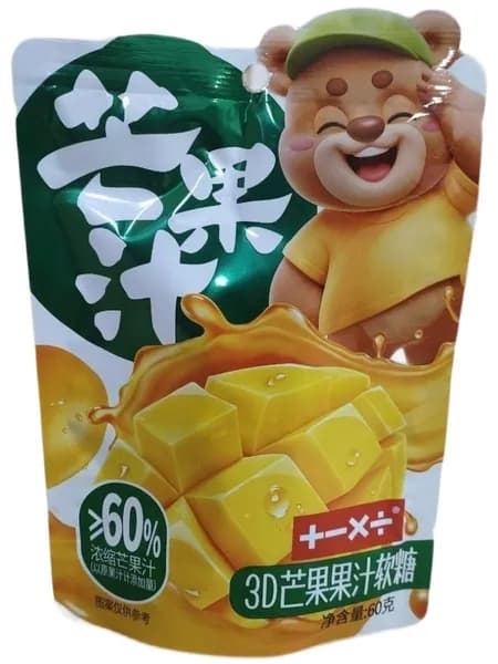 Конфеты жевательные с фруктовым соком манго, 60 грамм,