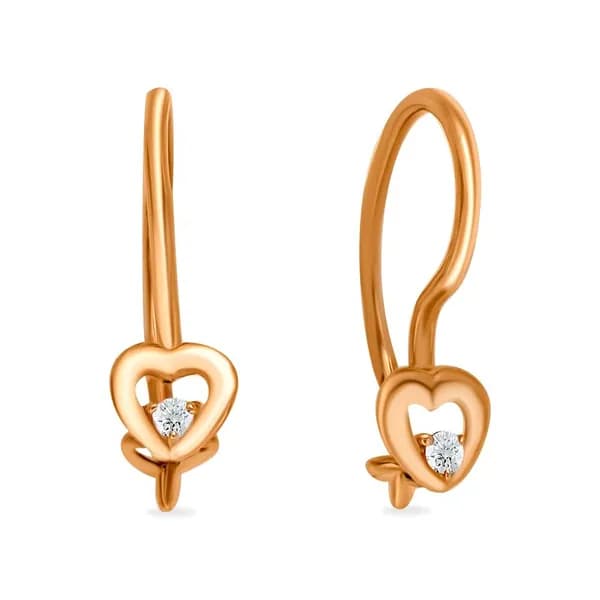 Серьги детские с фианитами из красного золота 375 пробы 585GOLD