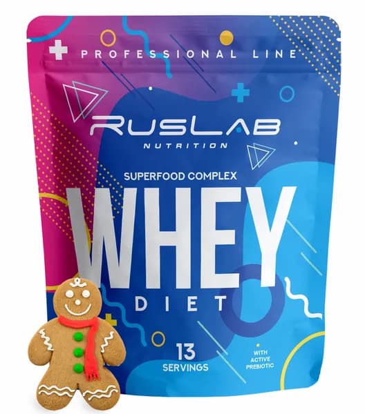 DIET WHEY протеин сывороточный,белковый коктейль для похудения,заменитель пищи (416 гр),вкус имбирный пряник