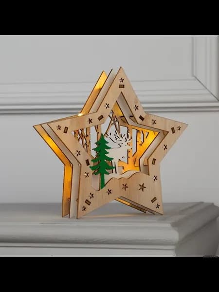 Светодиодная фигура «Звезда с оленем в лесу» 18 × 18 × 5 см