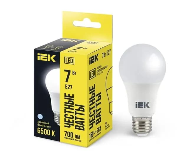 Лампочка светодиодная 7Вт Е27 А60 6500К холодный IEK (1шт)