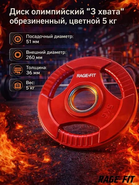 Диск олимпийский "3 хвата" обрезиненный, цветной 5 кг. EN-PL26COL-5kg