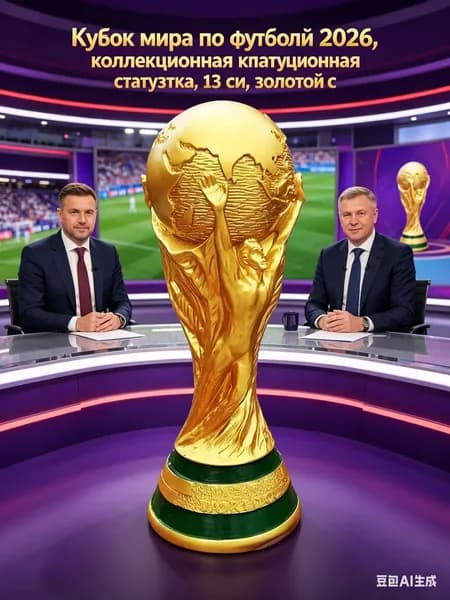 Кубок мира по футболу 2026, коллекционная статуэтка, 13 см, золотой с зелёным основанием