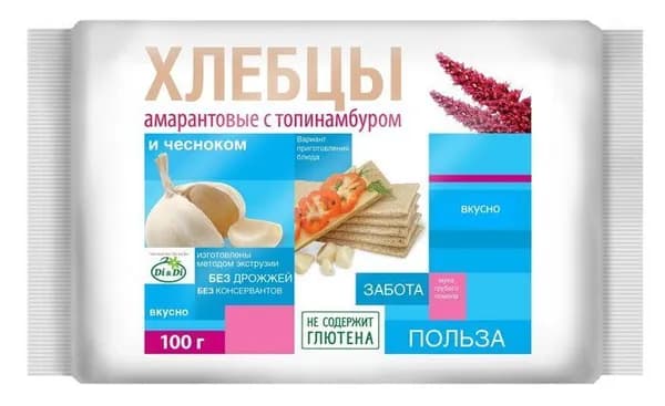 Хлебцы амарантовые Ешь здорово с топинамбуром и чесноком, 100г