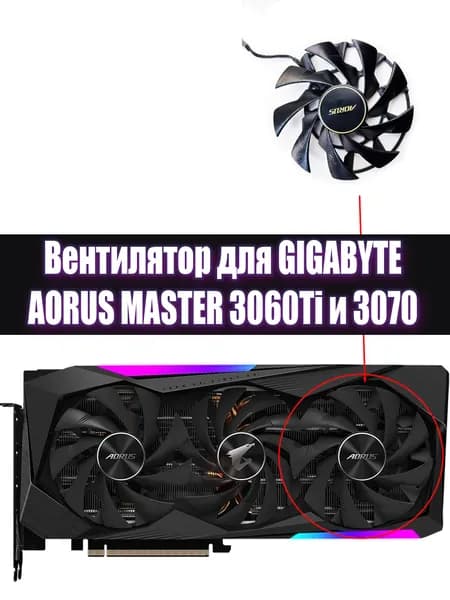 Вентилятор ПРАВЫЙ кулер для видеокарт Gigabyte AORUS GeForce RTX 3070 3060 Ti MASTER