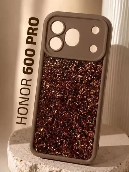 Чехол на Honor 600 Pro, с блестками, коричневый