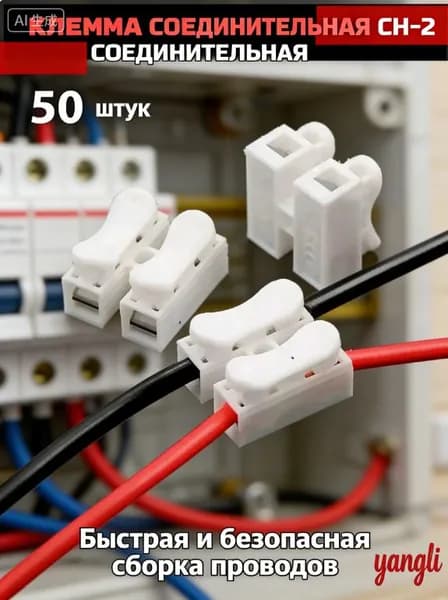 50 шт, 2-контактная самоблокирующаяся быстроразъемная клемма нажимного типа, 10 А, белая, CH-2