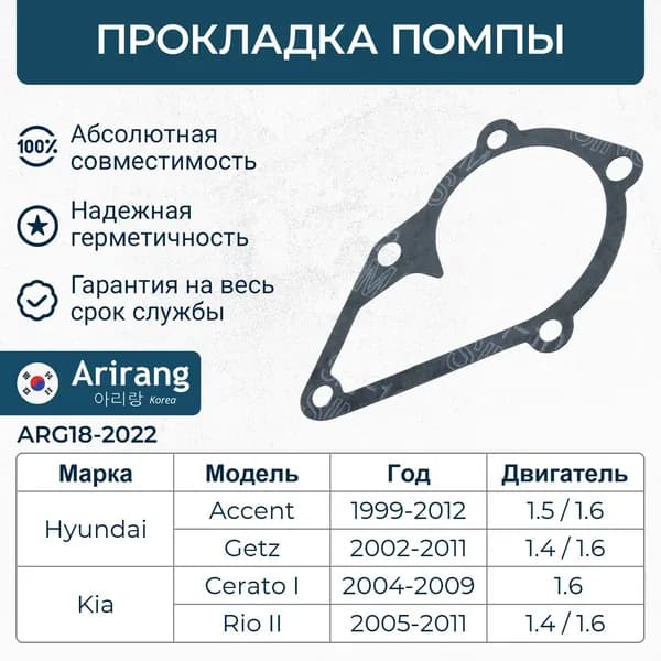 Прокладка помпы Хендай Акцент, Гетц, Kio Рио 2, Церато 1 / OEM 2512426002
