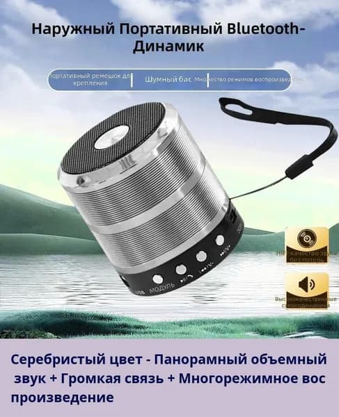 Портативная Bluetooth колонка с мощным басом, высокая громкость, поддержка карт памяти, модель WS-887