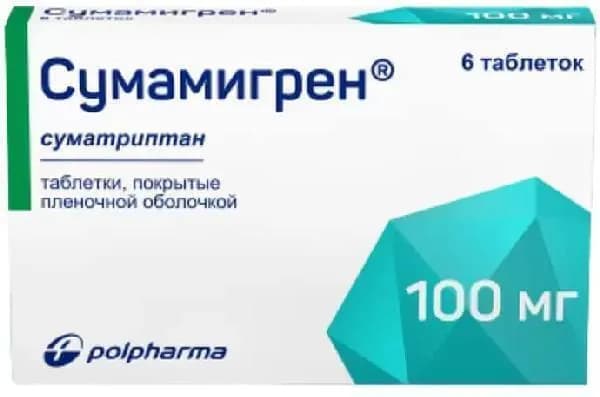 Сумамигрен, таблетки покрыт. плен. об. 100 мг, 6 шт.