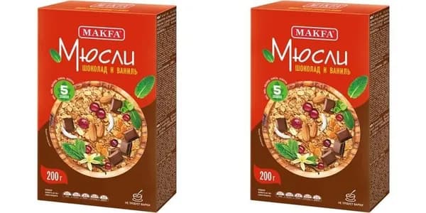 Makfa Мюсли 5 злаков Шоколад и ваниль, 200 г, 2 шт //