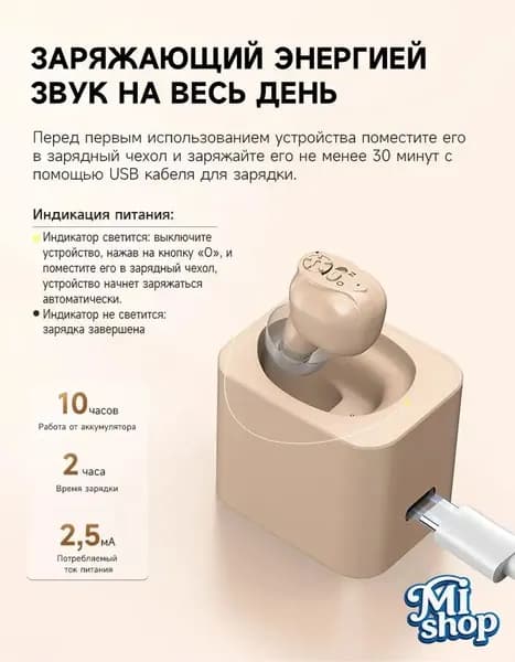 Слуховой аппарат цифровой Britzgo с зарядным устройством USB для пожилых и взрослых, усилитель слуха для слабослышащих, бежевый цвет