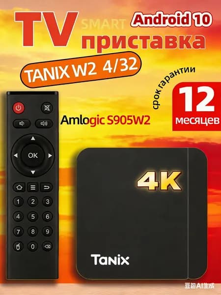 Цифровая Смарт ТВ приставка для телевизора, андроид приставка, медиаплеер Tanix W2 4/32ГБ