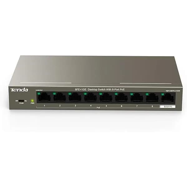 Tenda 8-портовый 10/100 PoE 9-портовый коммутатор TEF1109P-8-63W