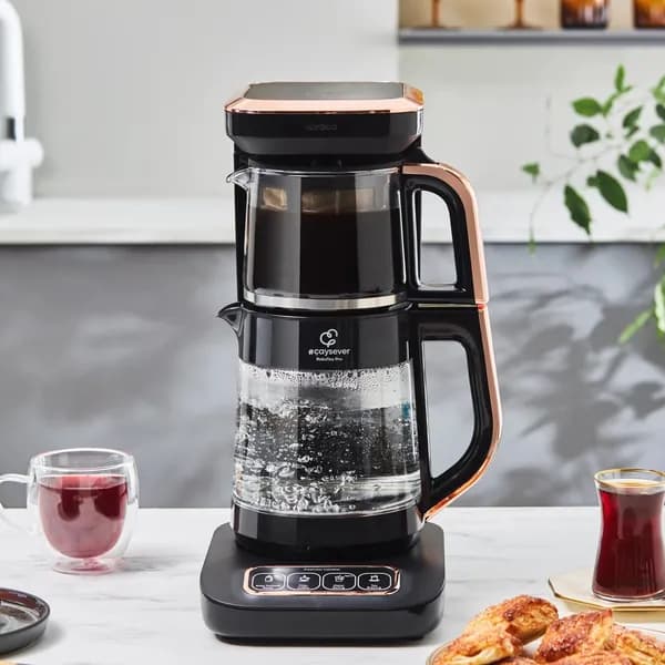 Karaca Robotea Pro 4 в 1 Говорящая стеклянная чайная машина, черная медь