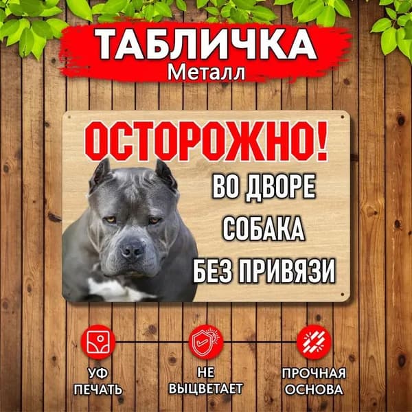 Табличка Осторожно Во дворе собака без привязи Питбультерьер