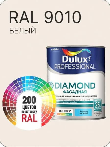 Краска для минеральных и деревянных фасадов Dulux Diamond цвет белый Ral 9010 0.8 л.