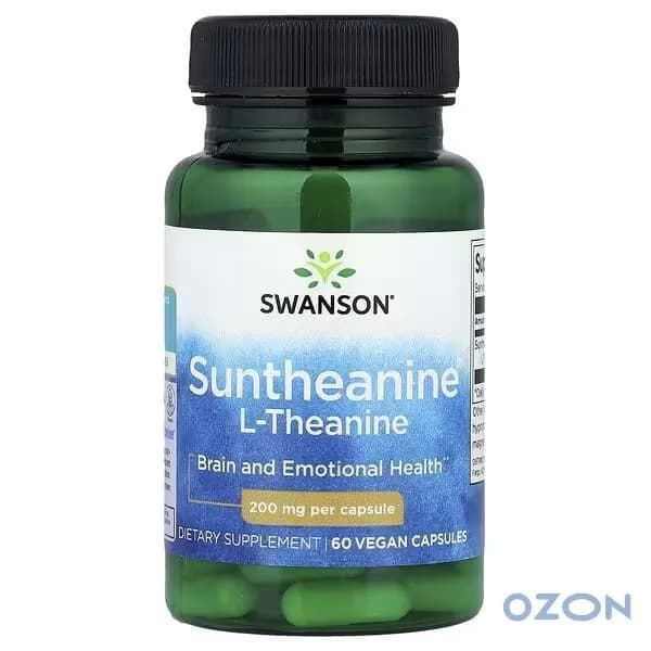 Swanson, Suntheanine L-теанин, 200 мг, 60 веганских капсул