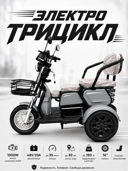 Электрический трицикл 1000 Вт 48V/20A гравировка 240 Вт