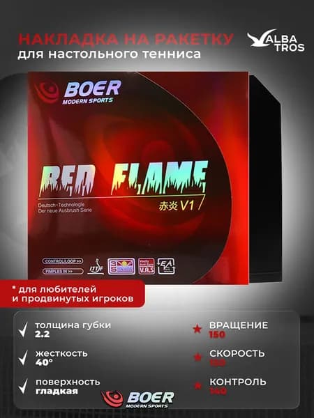 Накладка на ракетку для настольного тенниса BOER RED FLAME, цвет черный
