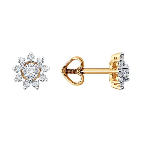 Золотые серьги DIAMANT-ONLINE с фианитом 585 пробы