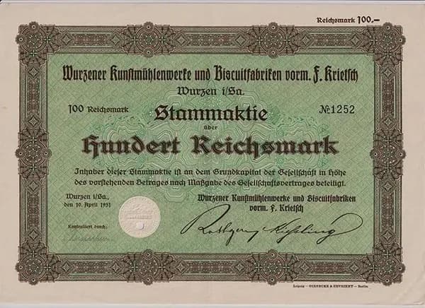 Германия, 1931 год, Художественные фабрики Вюрцена и бисквитные фабрики 100 марок