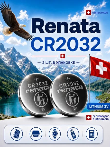 CR2032 Renata 2 шт. батарейки (cr2032), литиевый элемент питания 3V