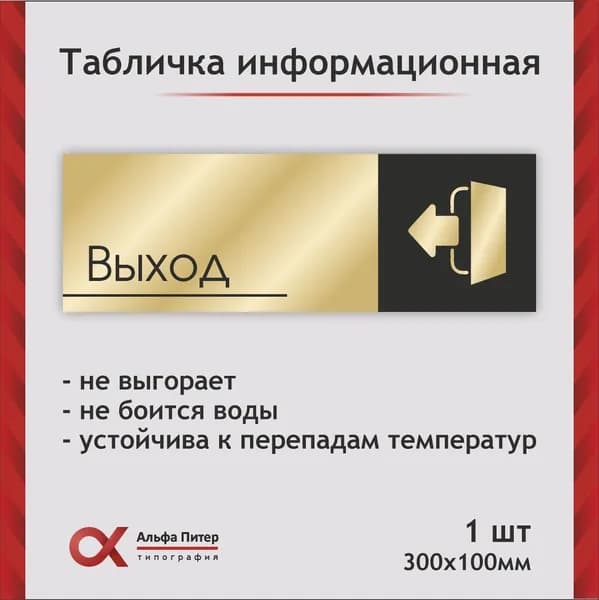 Табличка Выход золотая 30*10 см