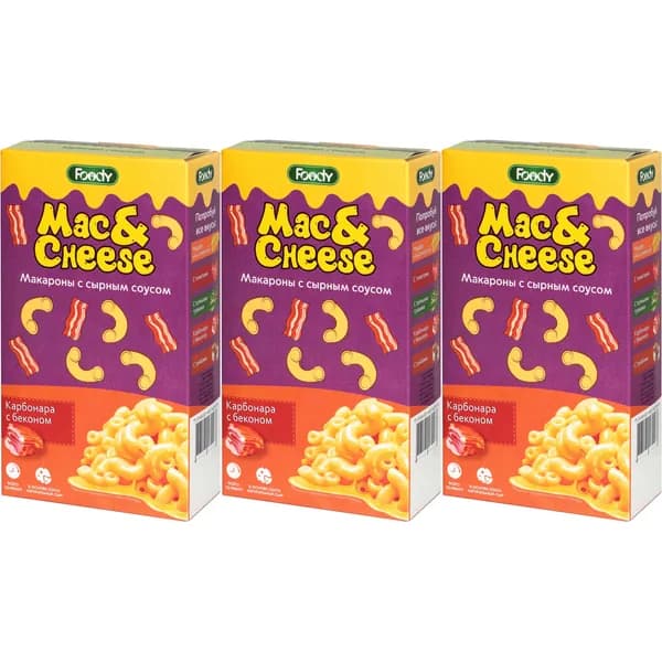 Макаронные изделия Foody Mac&Cheese с сырным соусом Карбонара 143 г, набор: 3 штуки