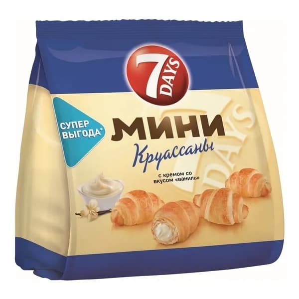 Мини-круассаны 7 Days с кремом ваниль 176 г