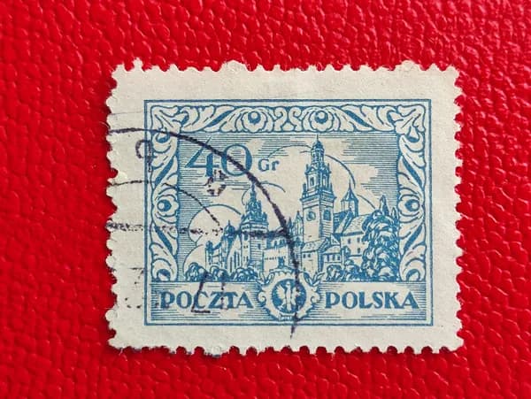 Марки Польша 1926. "Вавельский замок в Кракове - исторические здания Польши. Наклейка. См фото. Гашение. Редкость