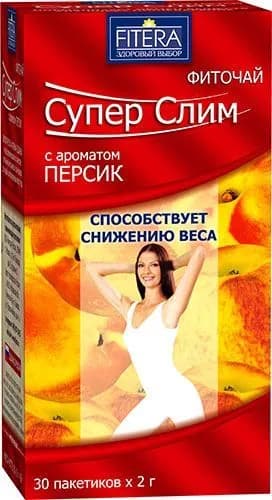 Супер Слим чай для похудения со вкусом персика, 30 пакетиков по 2г