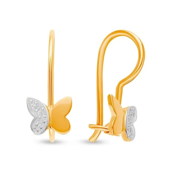 Серьги Бабочка детские с фианитами из красного золота 375 пробы 585GOLD
