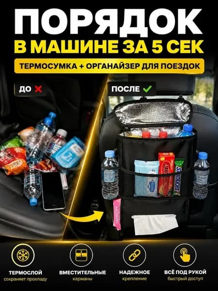 Органайзер-термосумка на сиденье в авто для напитков 24*30см