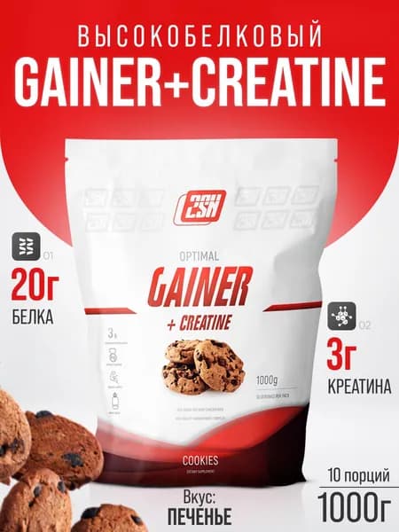 Гейнер для набора массы с добавлением креатина 2SN Gainer + Creatine высококалорийный коктейль 1000 г (Печенье)