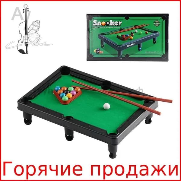 Стол для мини-бильярда настольный, набор из 11 шаров и аксессуаров, зеленое фетровое покрытие, портативный