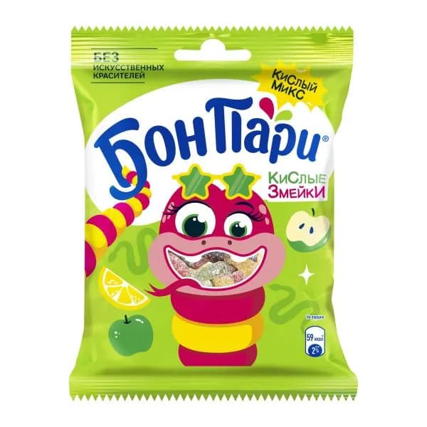 Мармелад жевательный Кислые Змейки со вкусом фруктов Бон Пари 120г