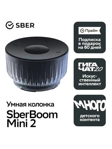 Умная колонка Sber SBDV-00250A SberBoom Mini 2 с GigaChat, квантовый черный