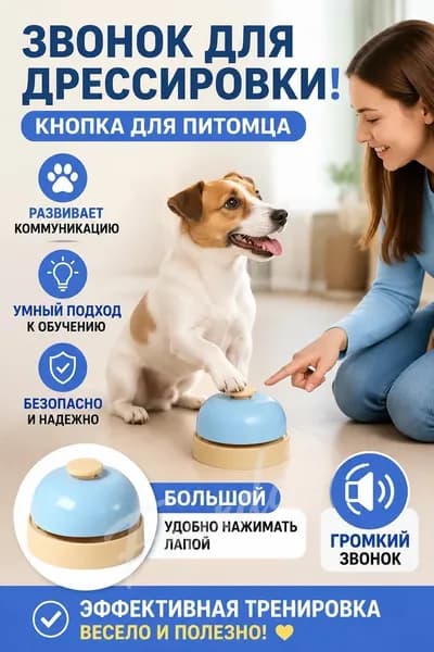 Звонок для дрессировки животных, синяя кнопка размер L для собак и кошек