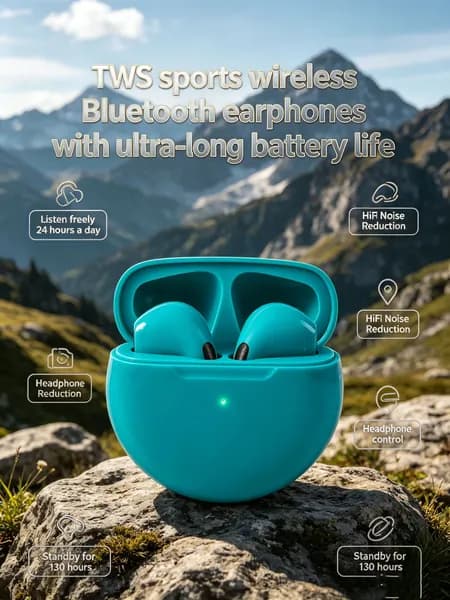 Gorkyclassic Наушники беспроводные с микрофоном, Bluetooth, USB Type-C, бирюзовый