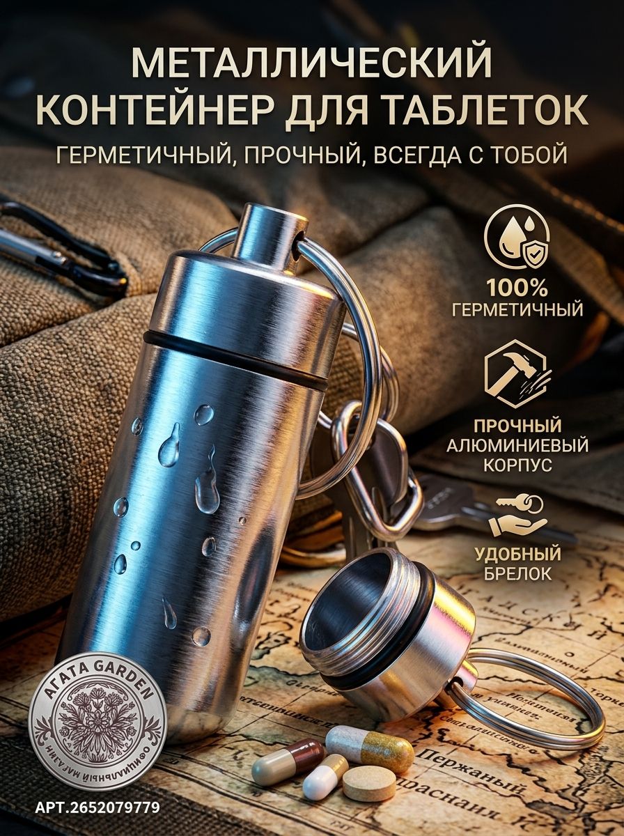 Контейнер для таблеток мини алюминиевый брелок водонепроницаемый герметичный кейс для лекарств дорожный компактный для капсул.
