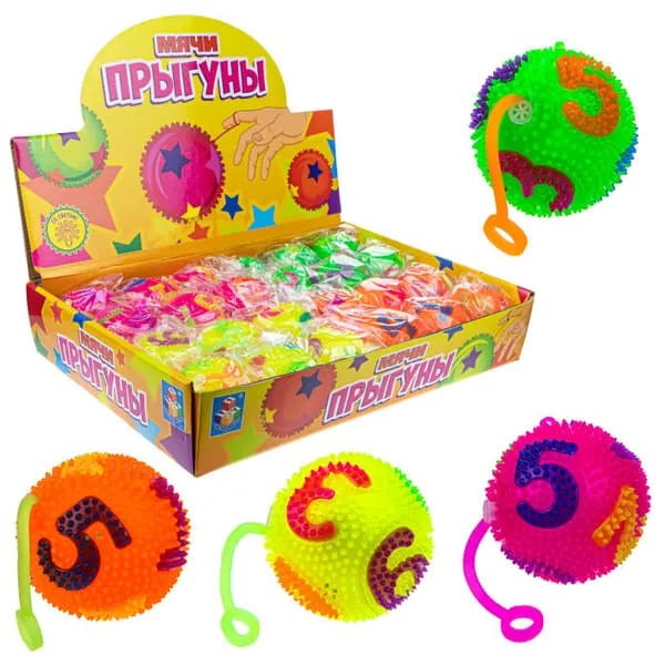 Мяч детский 1TOY попрыгунчик светящийся, игрушка-антистресс для рук, мячик