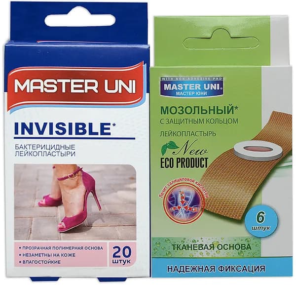 Master Uni Mix Invisible набор лейкопластырей, 20+6шт