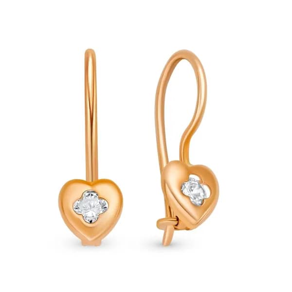 Серьги детские с фианитами из красного золота 375 пробы 585GOLD