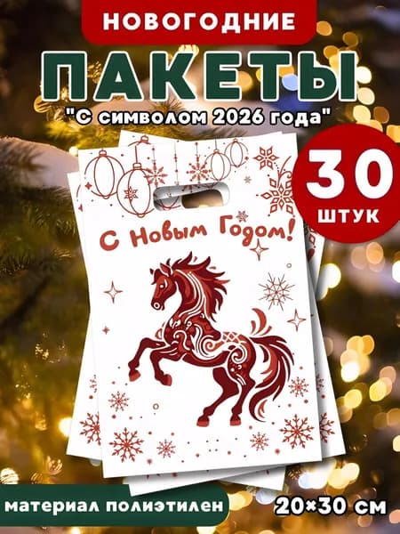 Новогодние подарочные пакеты 30 шт символ Нового 2026 года Огненная лошадь