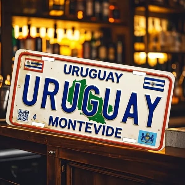 Декоративная металлическая табличка на стену Uruguay Montevideo винтаж 15х30 см
