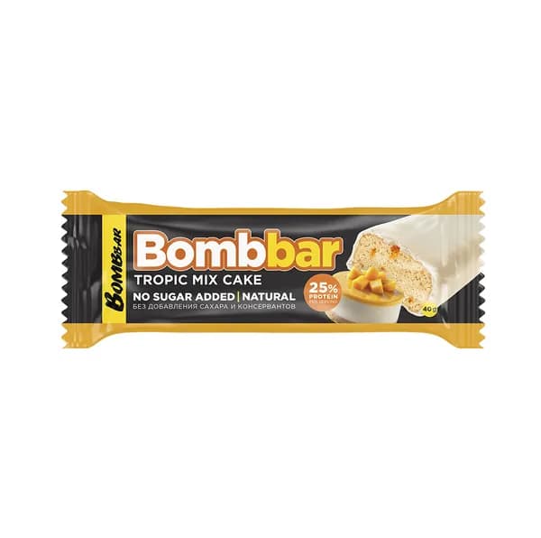 Батончик протеиновый глазированный Торт тропический микс (без сахара), Bombbar, 5 шт х 40 г, Россия